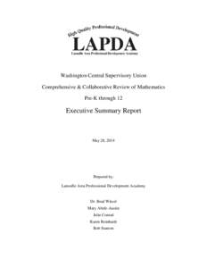 Washington Central Supervisory Union Comprehensive & Collaborative Review of Mathematics Pre-K through 12 Executive Summary Report