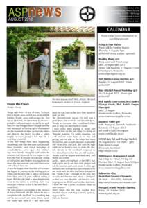 ASPnews AUGUST 2012 Newsletter of the Auckland Studio Potters Society PO BoxOnehunga