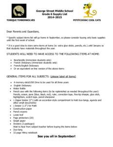 TOBIQUE TIMBERWOLVES  George Street Middle School Grade 6 Supply List[removed]