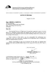 Department of Environment and Natural Resources Ecosystems Research and Development Bureau NOTICE TO PROCEED  August 15,2014