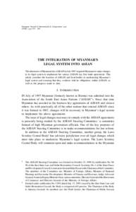 & Comparative Law Legal System in ASEAN 2Singapore SJICL Journal of International Integrating Myanmar’s