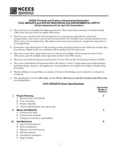 NCEES Principles and Practice of Engineering Examination  CIVIL BREADTH and WATER RESOURCES and ENVIRONMENTAL DEPTH Effective Beginning with the April 2015 Examinations  •