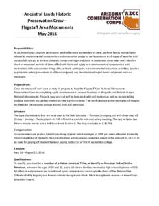 Ancestral Lands Historic Preservation Crew – Flagstaff Area Monuments MayA Program of Conservation Legacy