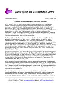Darfur Relief and Documentation Centre ----------------------------------------------------------------------------------------------------------------------------------------------------- For Immediate Release  Geneva, 