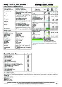 Hemp Seed Oil, cold-pressed unit Quality aspects Moisture