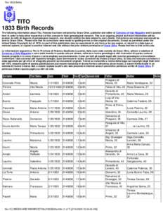 Tito 1833 Births  TITO 1833 Birth Records The following information about Tito, Potenza has been extracted by Grace Olivo, publisher and editor of Comunes of Italy Magazine and is posted here in order to help other resea