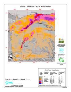 Wind Resource Map for Yinchuan, China - 50 Meter Wind Power