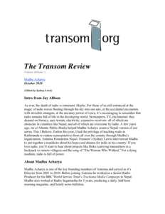 The Transom Review Volume 10/Issue 2 Madhu Acharya OctoberEdited by Sydney Lewis)