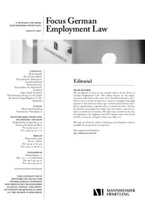 a newsletter from mannheimer swartling august 2011 Focus German Employment Law