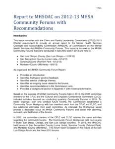 Report to MHSOAC onMHSA Community Forums with Recommendations