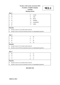 Territory-wide System Assessment 2014 Secondary 3 English Language Listening Marking Scheme Part 1 1.