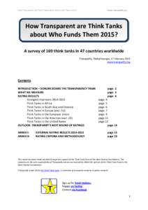 How Transparent are Think Tanks about Who Funds Them 2015?  www.transparify.org How Transparent are Think Tanks about Who Funds Them 2015?