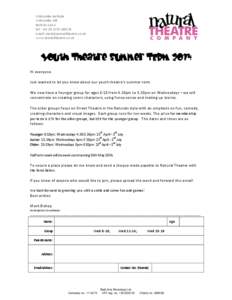 Youth Theatre Letter Summer 2014 _2_