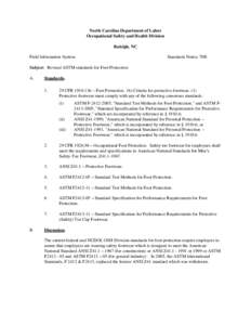 North Carolina Department of Labor Occupational Safety and Health Division Raleigh, NC Field Information System  Standards Notice 70B