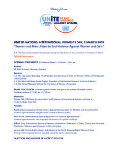 Schedule of Events  UNITED NATIONS INTERNATIONAL WOMEN’S DAY, 5 MARCH 2009