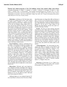 Asteroids, Comets, Meteors[removed]pdf Physical and orbital properties of the (22) Kalliope system from mutual eclipse observations.