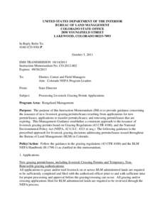 UNITED STATES DEPARTMENT OF THE INTERIOR BUREAU OF LAND MANAGEMENT COLORADO STATE OFFICE 2850 YOUNGFIELD STREET LAKEWOOD, COLORADO[removed]In Reply Refer To: