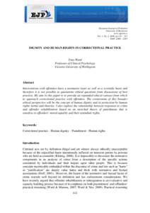 European Journal of Probation University of Bucharest www.ejprob.ro Vol. 1, No. 2, 2009, pp 112 – 127 ISSN: 2006 – 2203