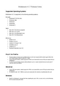 Middleware[removed]Release Notes Supported Operating Systems Middleware[removed]is supported on the following operating systems: Microsoft • Windows XP (32 bit only) • Windows Vista