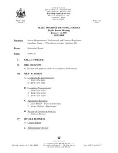 STATE OF MAINE  DEPARTMENT OF PROFESSIONAL AND FINANCIAL REGULATION  Board of Funeral Service