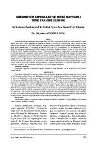 GREGORYEN KIPÇAKLAR VE ONİKİ HAYVANLI TÜRK TAKVİMİ ÜZERİNE On Gregorian Qypchaqs and the Turkish Twelve-Year Animal Cycle Calendar