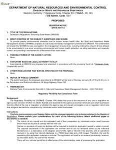 DEPARTMENT OF NATURAL RESOURCES AND ENVIRONMENTAL CONTROL DIVISION OF WASTE AND HAZARDOUS SUBSTANCES Statutory Authority: 7 Delaware Code, Chapter 60; (7 Del.C., Ch[removed]DE Admin. Code 1301 PROPOSED REGISTER NOTICE