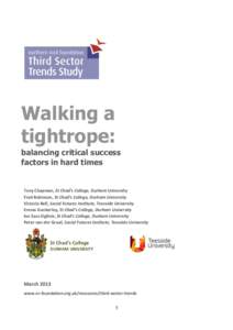 Walking a tightrope: balancing critical success factors in hard times  Tony Chapman, St Chad’s College, Durham University