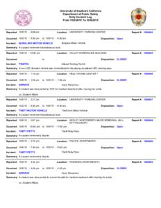 University of Southern California Department of Public Safety Daily Incident Log FromToReported: :48 am