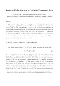 Covering Collections and a Challenge Problem of Serre E. Victor Flynn*, Mathematical Institute, University of Oxford Joseph L. Wetherell†, Department of Mathematics, University of Southern California Abstract We answer