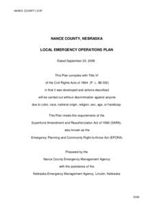 NANCE COUNTY LEOP  NANCE COUNTY, NEBRASKA LOCAL EMERGENCY OPERATIONS PLAN Dated September 22, 2009