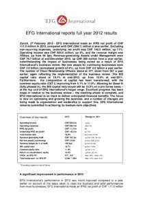 EFG International reports full year 2012 results