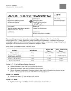 STATE OF CALIFORNIA DEPARTMENT OF TRANSPORTATION MANUAL CHANGE TRANSMITTAL  NO.