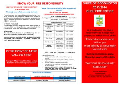 KNOW YOUR FIRE RESPONSIBILITY ALL PROPERTIES ARE TO BE FIRE SAFE BY WHEN AND HOW TO BURN DURING RESTRICTED PERIOD  15 NOVEMBER 2013