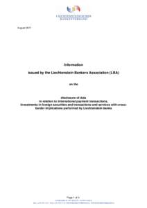 AugustInformation issued by the Liechtenstein Bankers Association (LBA) on the