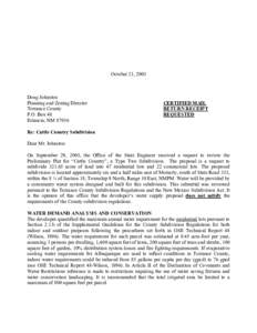 October 21, 2003  Doug Johnston Planning and Zoning Director Torrance County P.O. Box 48