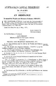 No. 19 of[removed]AN ORDINANCE To amend the Weights and Measures Ordinance[removed]I