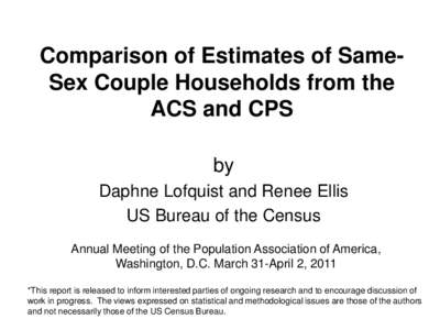 Comparison of Estimates of Same-Sex Couple Households from the American Community Survey and Current Population Survey