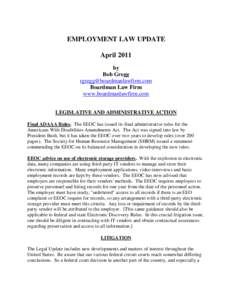 EMPLOYMENT LAW UPDATE April 2011 by Bob Gregg [removed] Boardman Law Firm