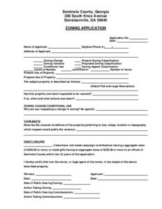 Seminole County, Georgia 200 South Knox Avenue Donalsonville, GAZONING APPLICATION Application No. Date: