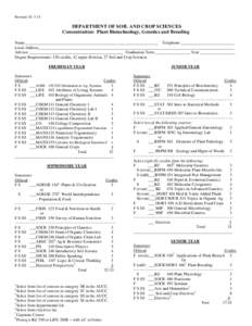 Revised: DEPARTMENT OF SOIL AND CROP SCIENCES Concentration: Plant Biotechnology, Genetics and Breeding Name_________________________________________________________________ Telephone __________________________ 