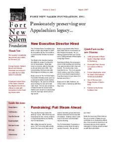 Volume 3, Issue 2  August, 2007 Fort New Salem Foundation, Inc.