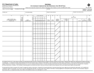 U.S. Department of Labor  PAYROLL Employment Standards Administration Wage and Hour Division