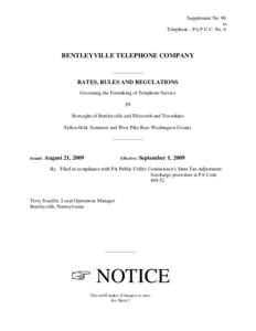 Supplement No. 90 to Telephone - PA P.U.C. No. 6 BENTLEYVILLE TELEPHONE COMPANY _______________