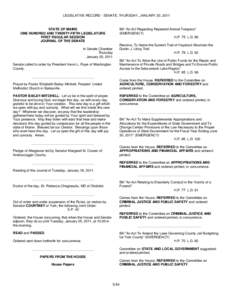 LEGISLATIVE RECORD - SENATE, THURSDAY, JANUARY 20, 2011  STATE OF MAINE ONE HUNDRED AND TWENTY-FIFTH LEGISLATURE FIRST REGULAR SESSION JOURNAL OF THE SENATE