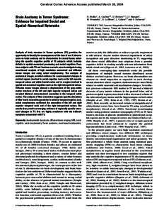 Cerebral Cortex Advance Access published March 28, 2004  Brain Anatomy in Turner Syndrome: Evidence for Impaired Social and Spatial–Numerical Networks