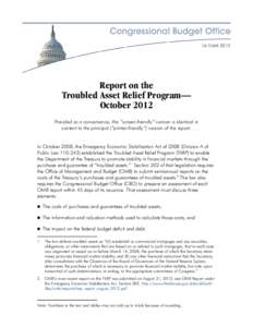 Report on the Troubled Asset Relief Program—October 2012