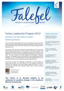 APRIL[removed]Fairley Leadership Program 2012 Welcome to the April Edition of Falefel  INSIDE THIS EDITION: