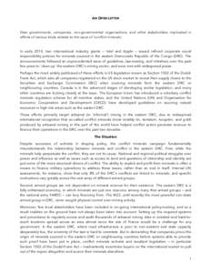    AN OPEN LETTER Dear governments, companies, non-governmental organisations, and other stakeholders implicated in efforts of various kinds related to the issue of ‘conflict minerals’,