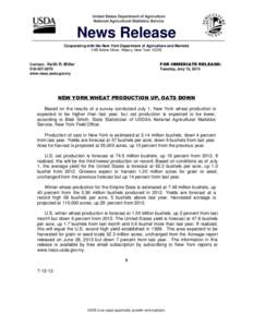 News Release Cooperating with the New York Department of Agriculture and Markets 10B Airline Drive, Albany, New York[removed]FOR IMMEDIATE RELEASE: