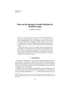 Games of No Chance 3 MSRI Publications Volume 56, 2009 More on the Sprague–Grundy function for Wythoff’s game